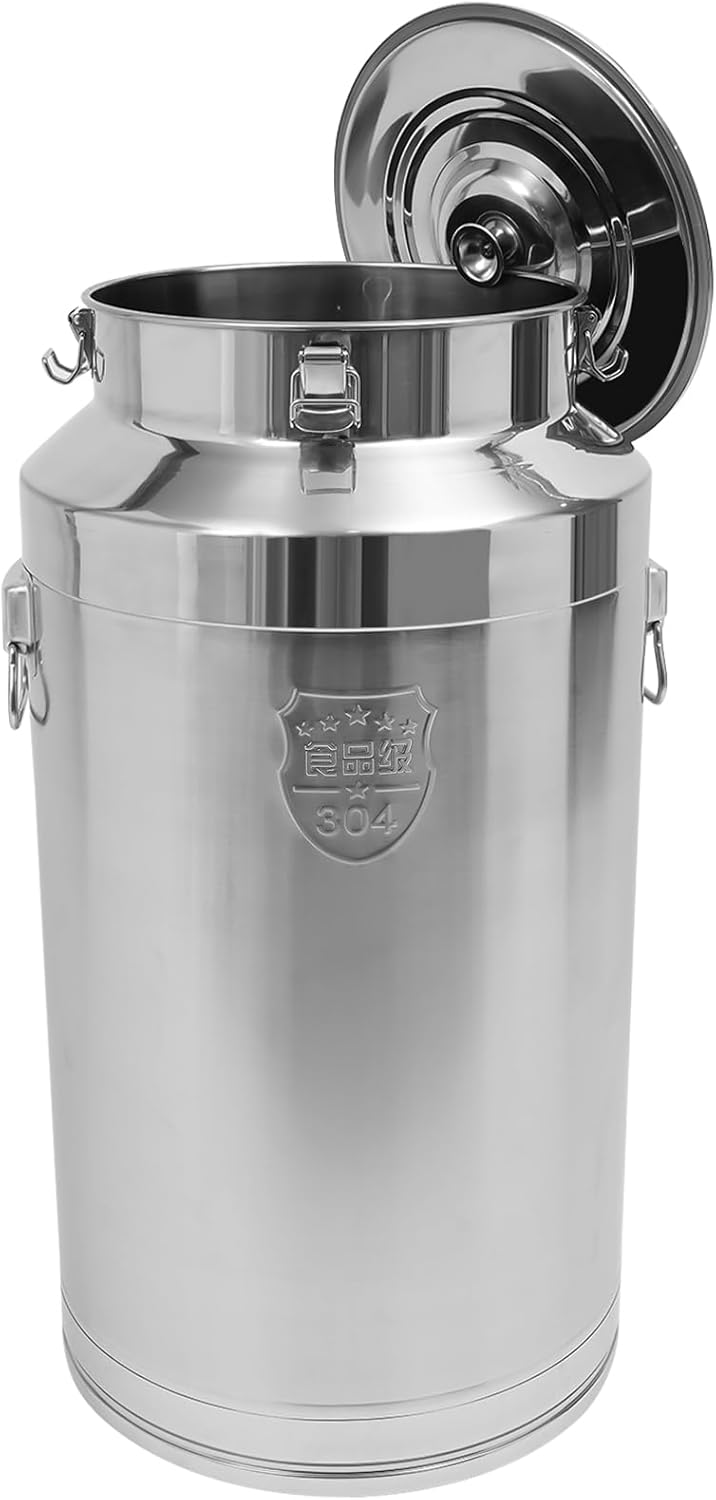 Stainless Steel Milk Can, 304 Stainless Steel Pail 23Gal Milk Can with Sealed Lid, 88L Hanging Lid