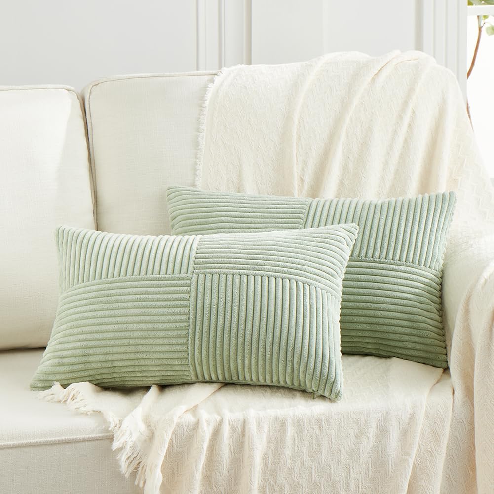 Fancy Homi 2 Packs Sage Green Lumbar Decorative Throw Pillow Covers 20x28 Inch for Living Room
