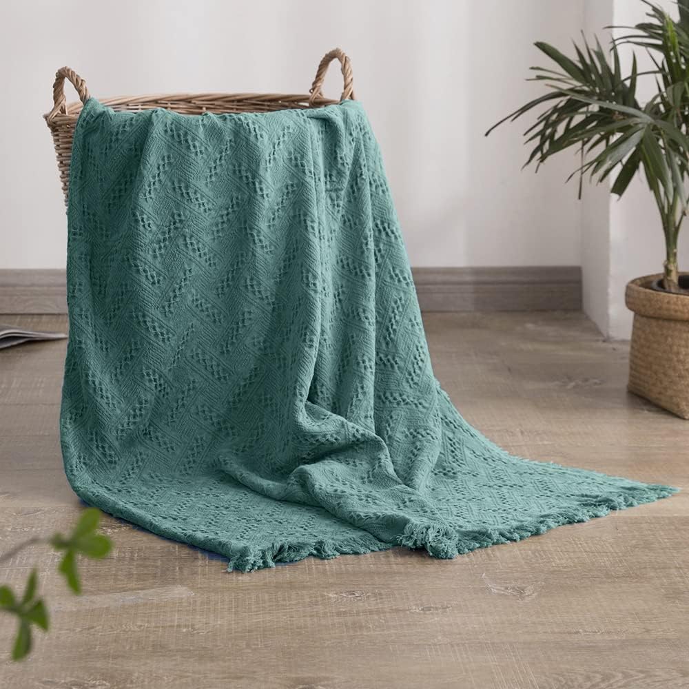 Simple&Opulence 100% Cotton Throw Blanket for Bed, Couch, Boho Luxury Geometric Knit Woven Blanket