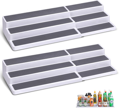 3 Tier Expandable Spice Rack Organizer, White/Grey Plastic Spice Rack, Adjustable Length