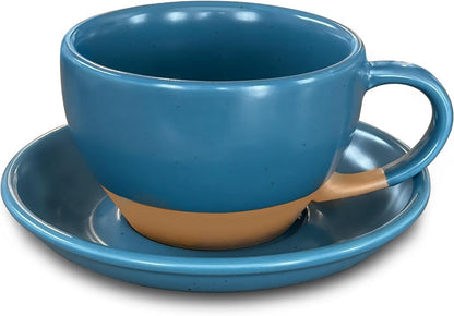 Mora Ceramic Latte Art Mug With Saucer - 10.5 oz, Round Bottom For Perfect Pours - Cafe Cups for