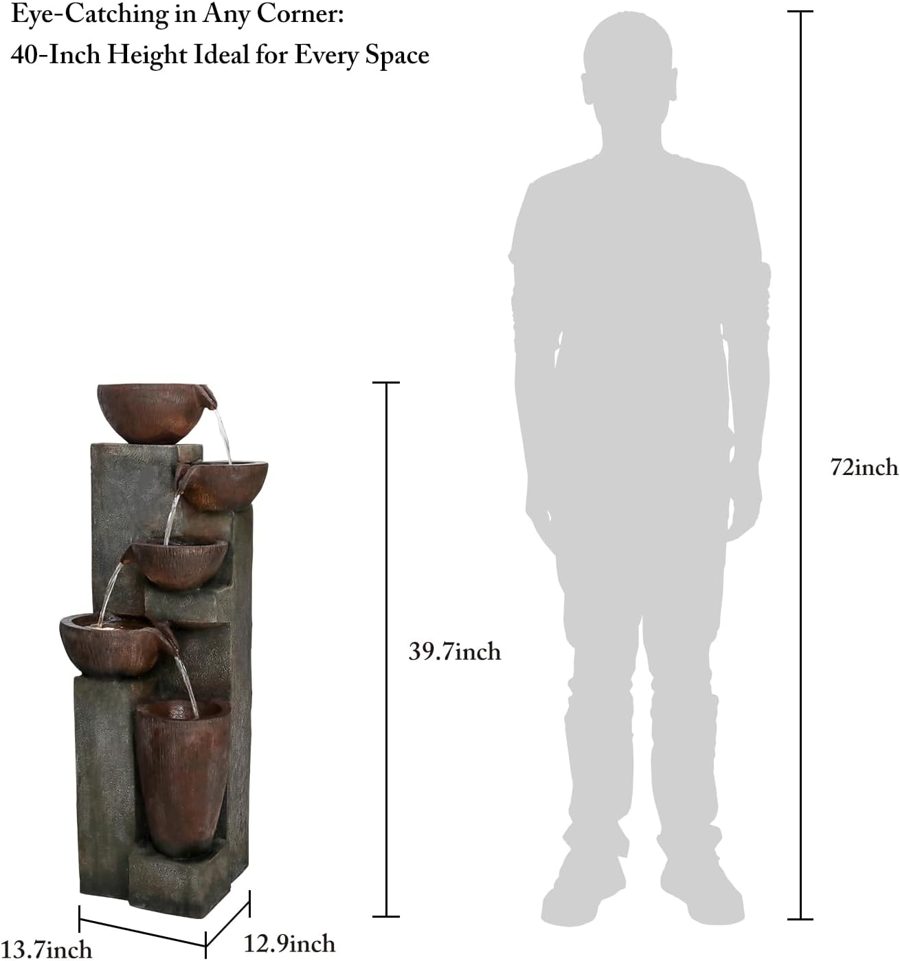 Naturefalls 39.7in.Modern Outdoor Fountain -5-Tier Resin Water Feature, Indoor Outdoor Garden
