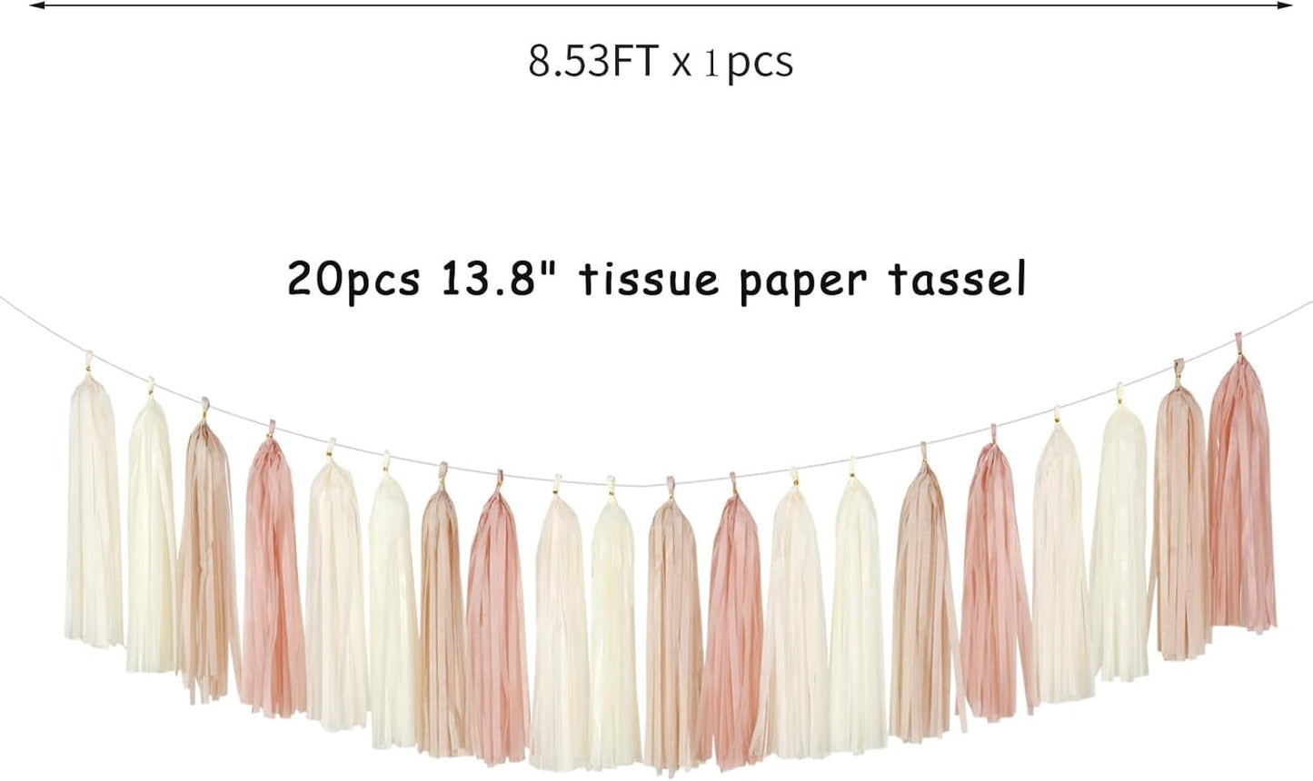 Champagne-Gold Beige Boho Party-Decorations Tassel-Garland - 20pc Fall Baby Shower Birthday Wedding