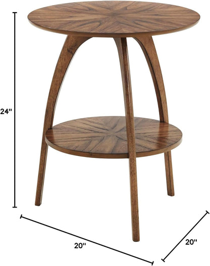 Martin Svensson Home Round Wood Nutmeg Brown Living Room End Side Accent Table Nightstand with