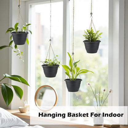 Hanging Planters 10 Inch, 4 Pcs Flower Pots with Drainage Hole, Self Watering Hanging Basket for