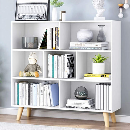 IOTXY Wooden Open Shelf Bookcase - 3-Tier Floorstanding Display Cabinet Rack with Legs, 7 Cubes