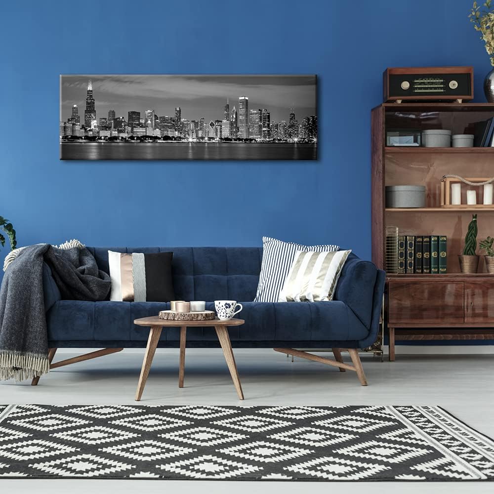 Wieco Art Chicago City Center Skyline in Black and White Canvas Prints Modern Canvas Art Cityscape