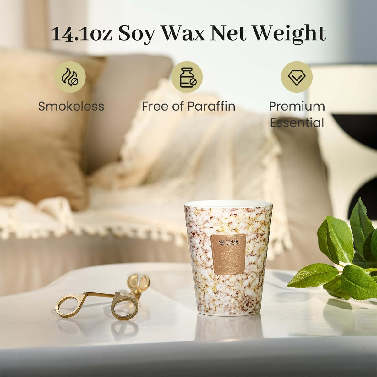 M&SENSE Sugared Lemon Zest Scented Candles for Home, Lead-free Wick Highly Scented Jar Candles
