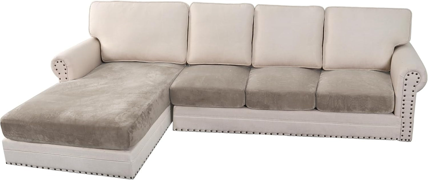 H.VERSAILTEX Velvet Stretch Sectional Couch Covers 4 Pieces Sofa Seat Cushion Covers L Shape