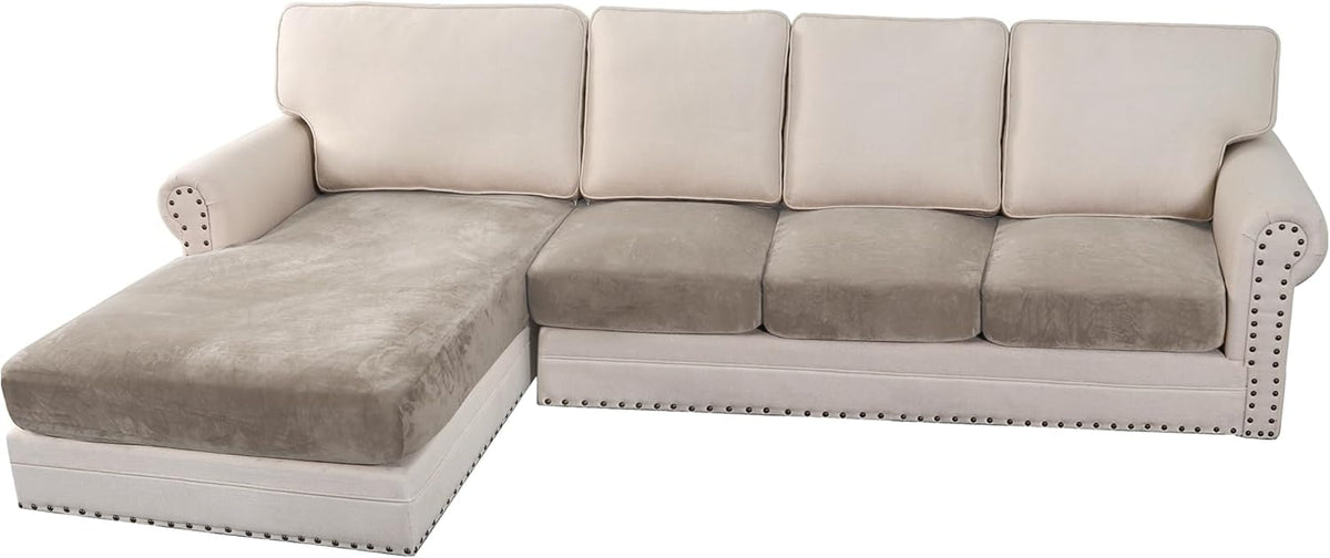 H.VERSAILTEX Velvet Stretch Sectional Couch Covers 4 Pieces Sofa Seat Cushion Covers L Shape