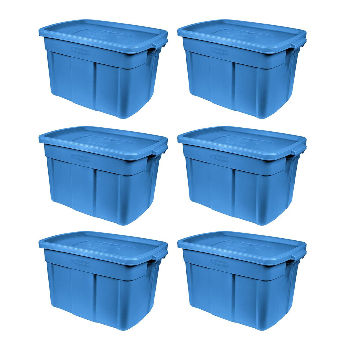 Rubbermaid Roughneck Tote 18 Gal, 6 Pack, Made in USA, Heritage Blue, Rugged Plastic Stackable