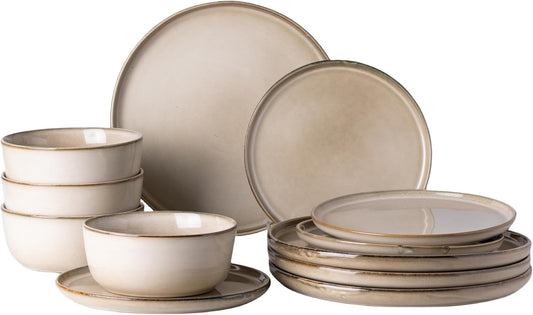 GBHOME Ceramic Dinnerware Sets for 4, 12 Pieces Stoneware Plates and Bowls Sets, Scratch Resistant