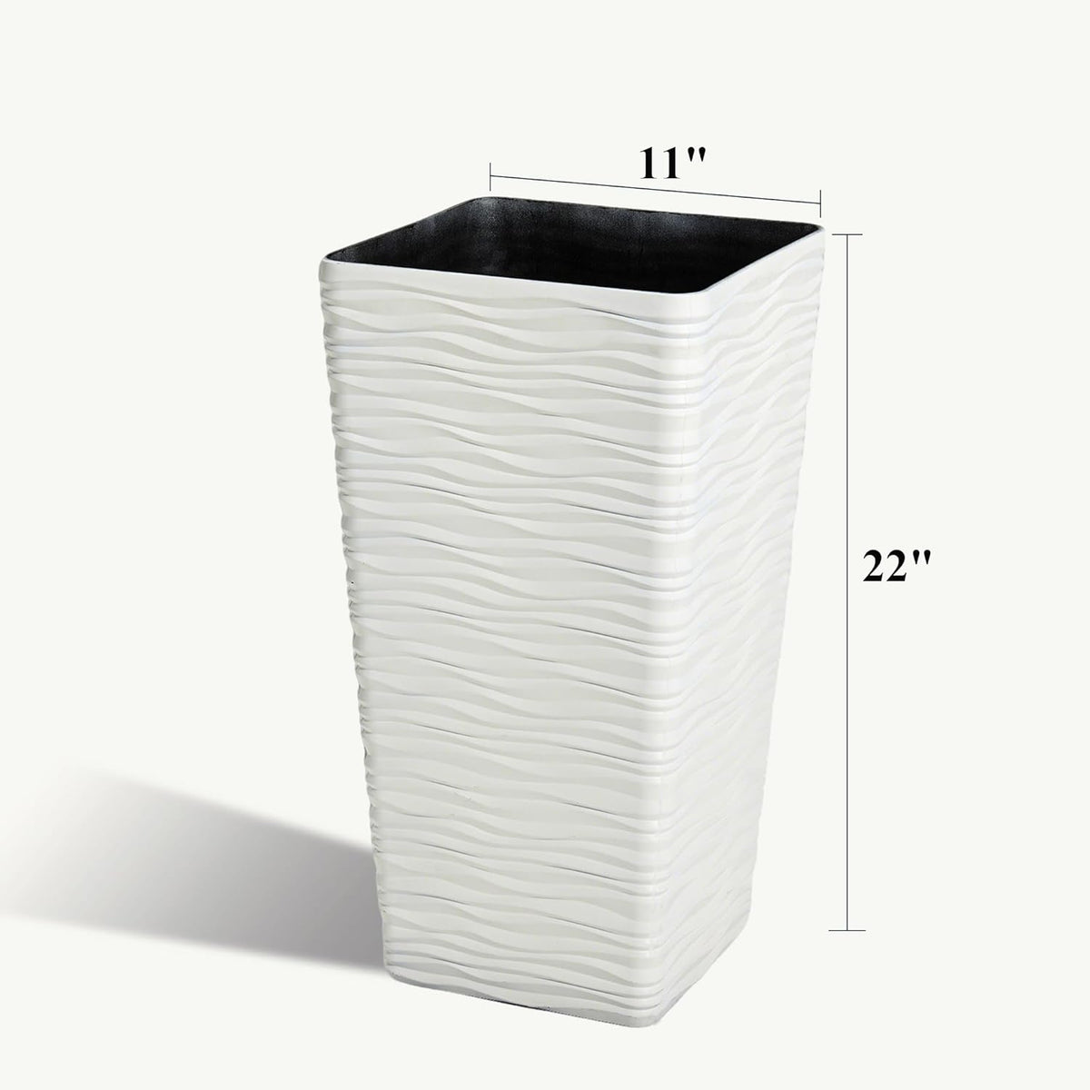 Worth Garden 22" Tall Planters Set of 2 - Plastic White Square Plant Pots - Modern Big Tapered