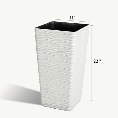 Worth Garden 22" Tall Planters Set of 2 - Plastic White Square Plant Pots - Modern Big Tapered