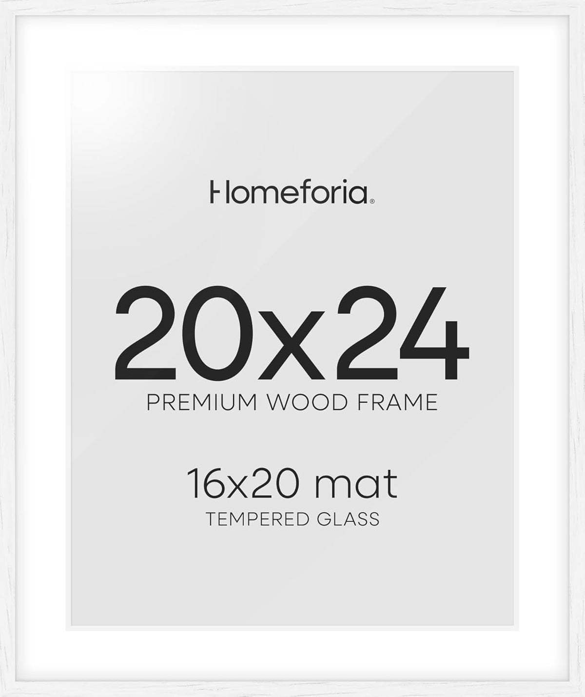 Homeforia 20x24 White Picture Frame, High End Oak 20x24 White Wood Frame with Mat 16x20 Photo, 20 x