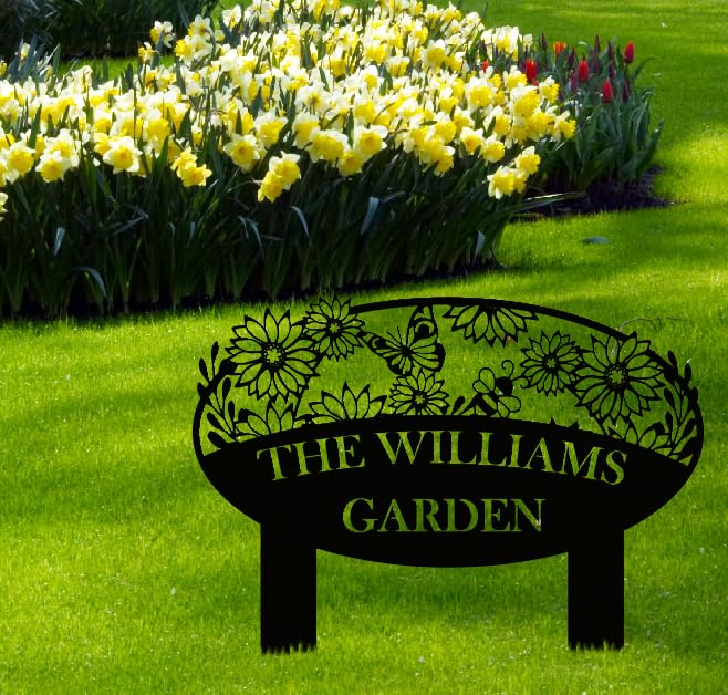 Custom Metal Garden Sign, Flower Sign with Stakes, Personalized Garden Decor for Outside, Garden