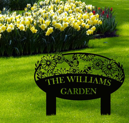 Custom Metal Garden Sign, Flower Sign with Stakes, Personalized Garden Decor for Outside, Garden