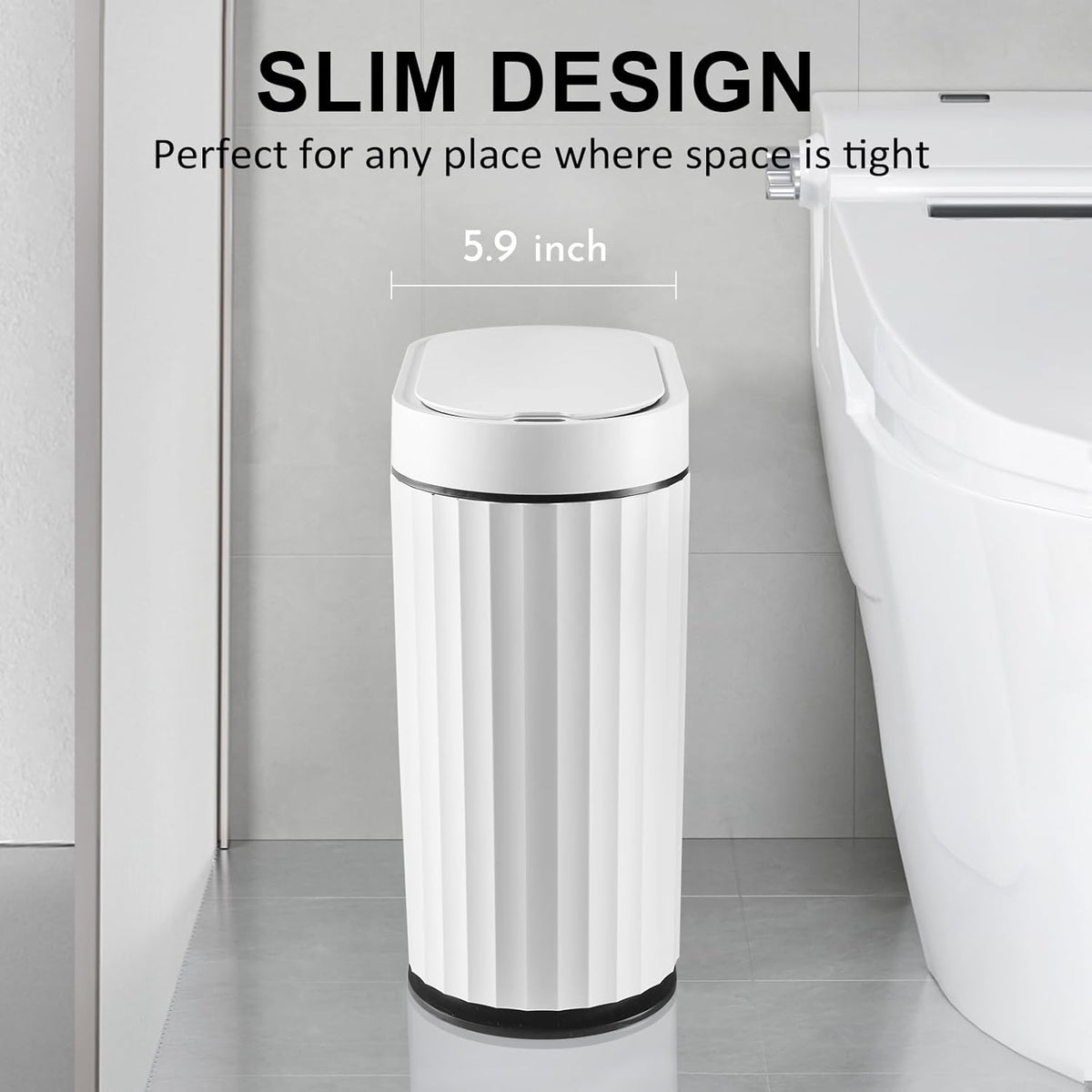 ELPHECO Bathroom Trash Can with Lid 2 Gallon Small Sensor Garbage Can, 9 Liter Slim Smart Trash