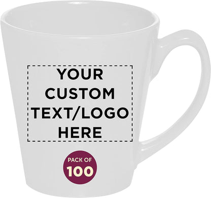 DISCOUNT PROMOS Custom Glossy Ceramic Latte Coffee Mug 12 oz. Set of 100, Personalized Bulk Pack