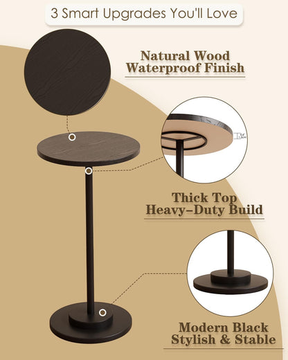 Masupu Drink Table, Round Side Table for Small Spaces, Pedestal Side Table, Small End Table with