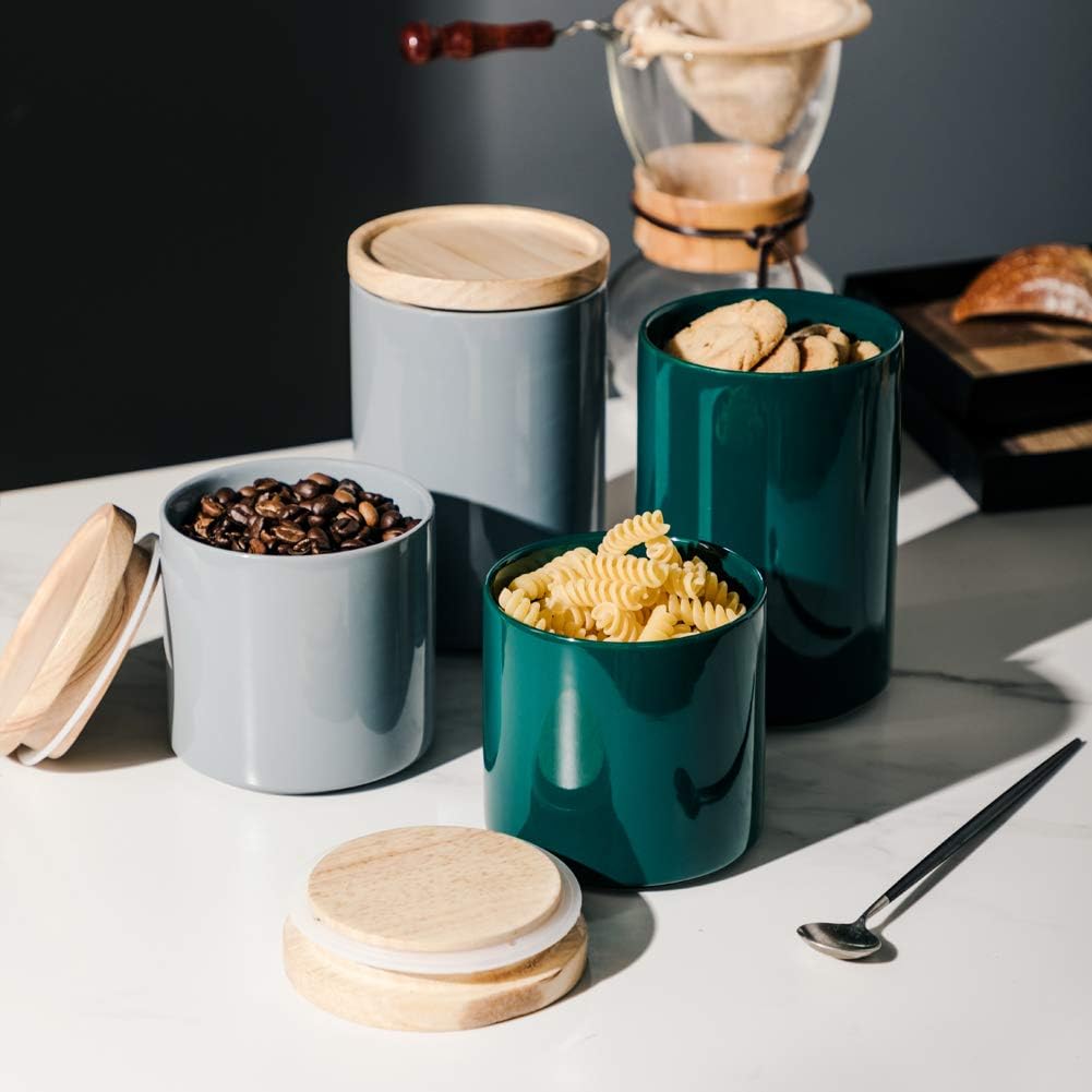 Sweejar Kitchen Canisters Ceramic Food Storage Jar, Stackable Containers with Airtight Seal Wooden