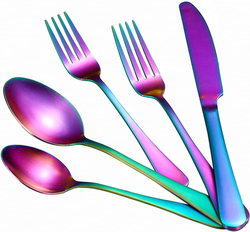 40 Pcs Rainbow Silverware Set for 8, Food Grade Stainless Steel Flatware Set, Eating Utensils Sets