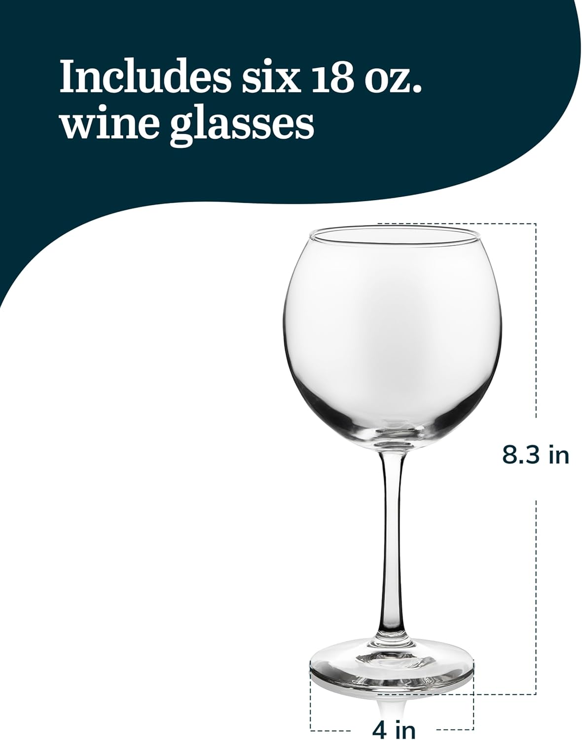 Libbey Vina Red Balloon Wine Glasses, 18.25 Oz Elegant Large Red Wine Glasses Set of 6, Long Stem