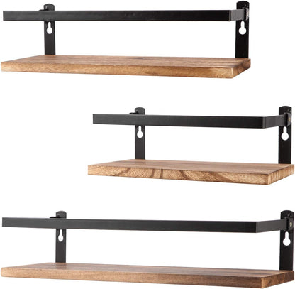 Floating Shelves Rustic Wood Wall Mounted Shelf Practical Metal Fence Design Ideal for Bedroom