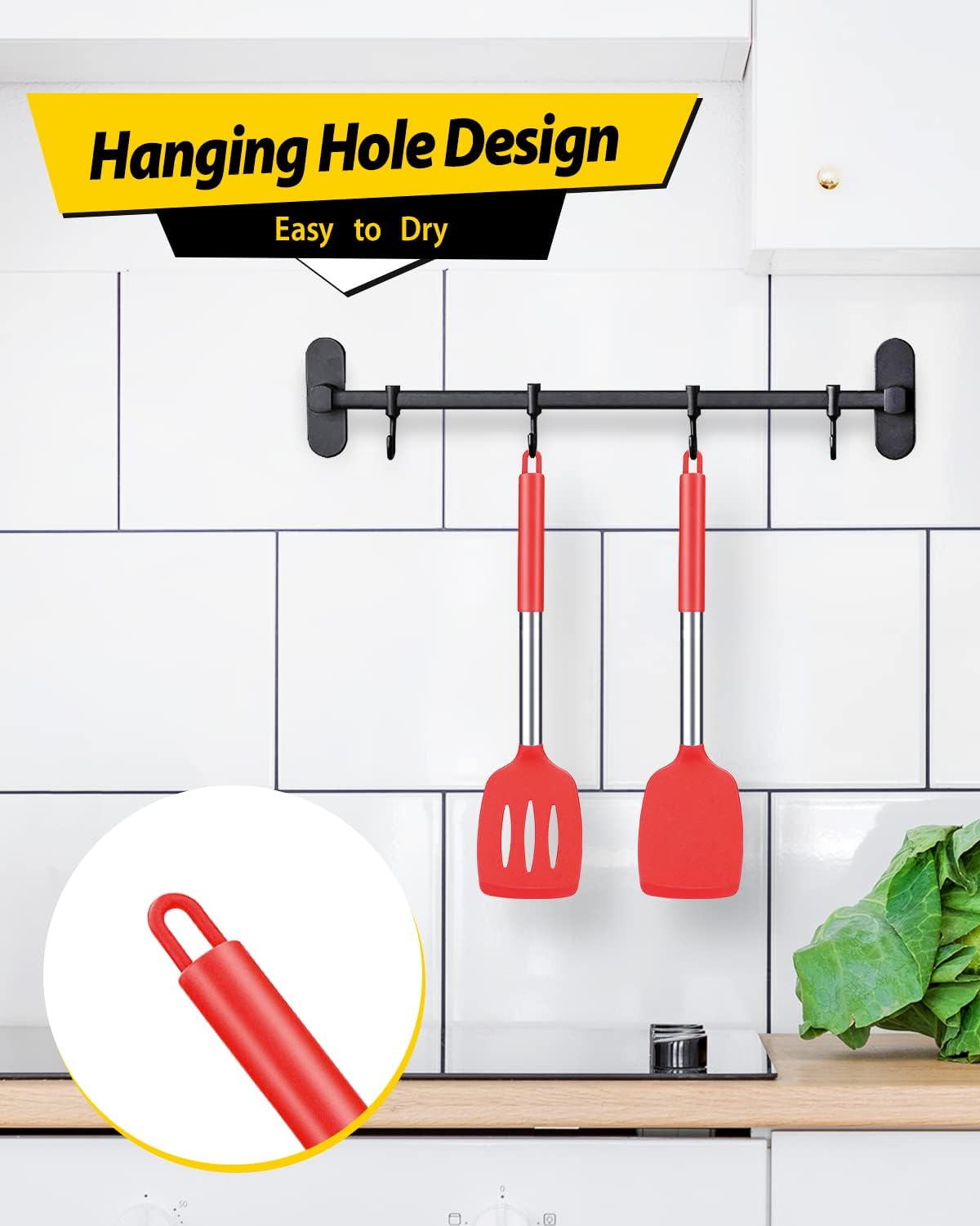 Pack of 2 Silicone Solid Turner, Non Stick Slotted Kitchen Spatulas, High Heat Resistant BPA Free