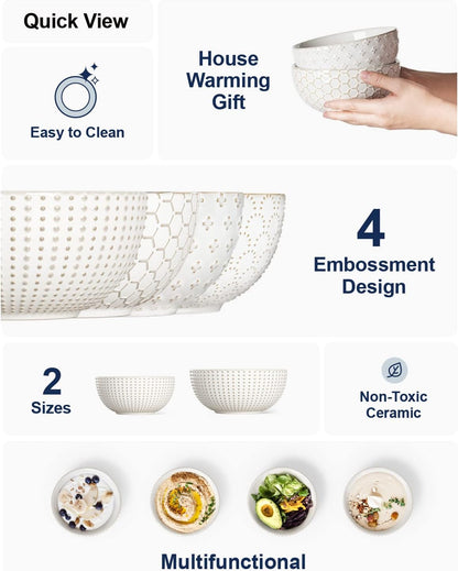 LE TAUCI Cereal bowls 26 oz, Ceramic Soup Bowl for Kitchen, Embossment Stoneware Bowl for Pho