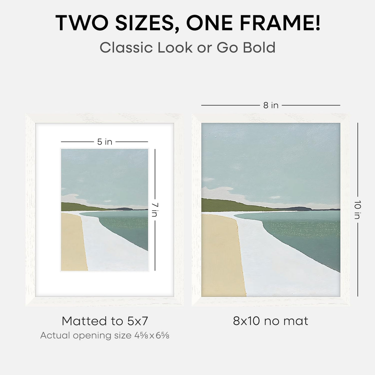 Homeforia 8x10 Picture Frame White, High End Oak 8 x 10 Wooden Frames with Mat 5 by 7 Print, 8x10