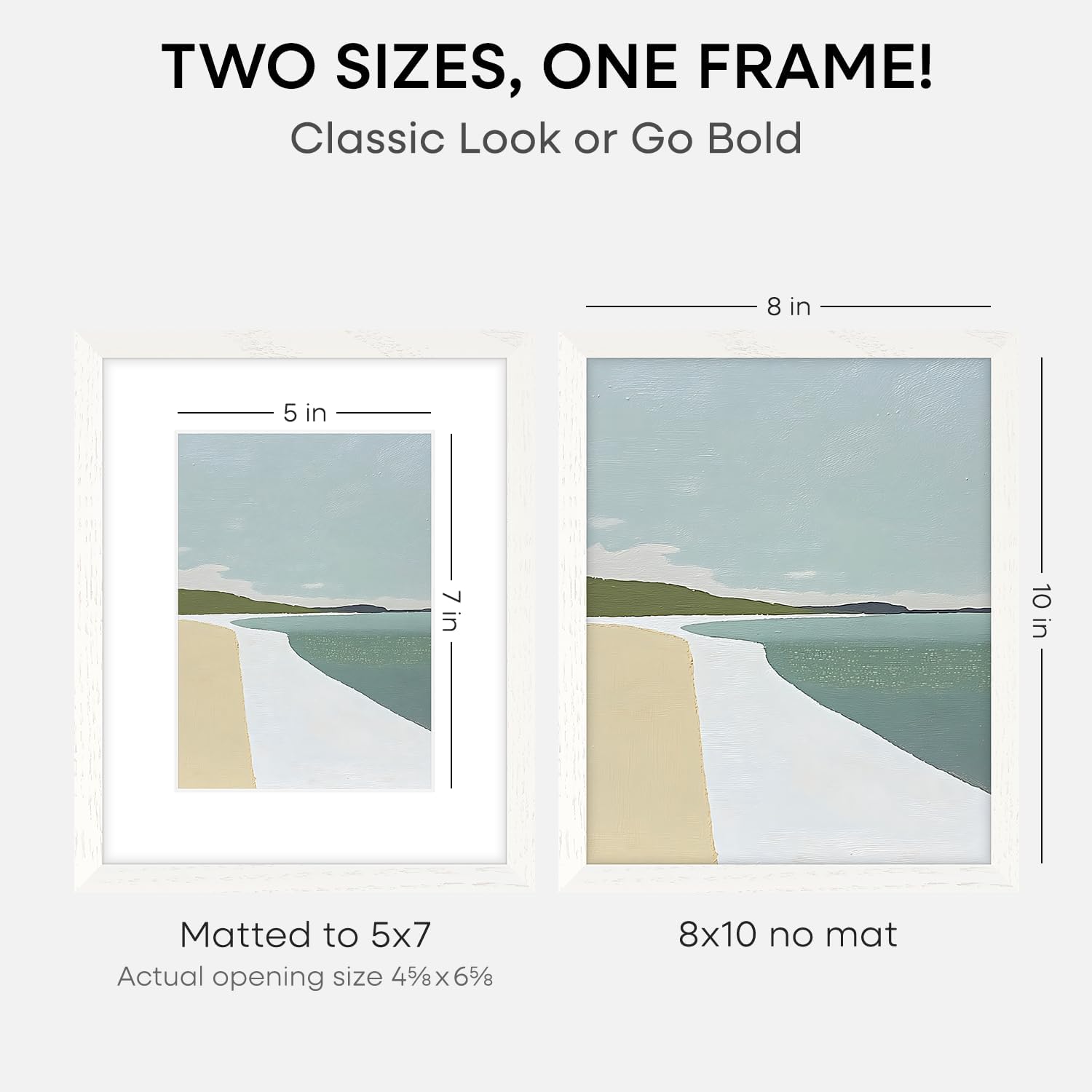 Homeforia 8x10 Picture Frame White, High End Oak 8 x 10 Wooden Frames with Mat 5 by 7 Print, 8x10