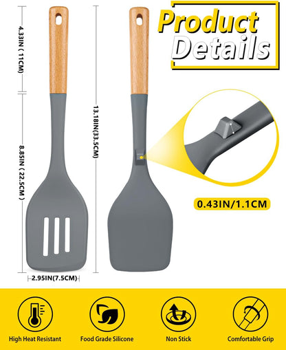 Pack of 2 Large Silicone Spatula, Heat Resistant Solid Turner, Non Stick Slotted Spatulas with