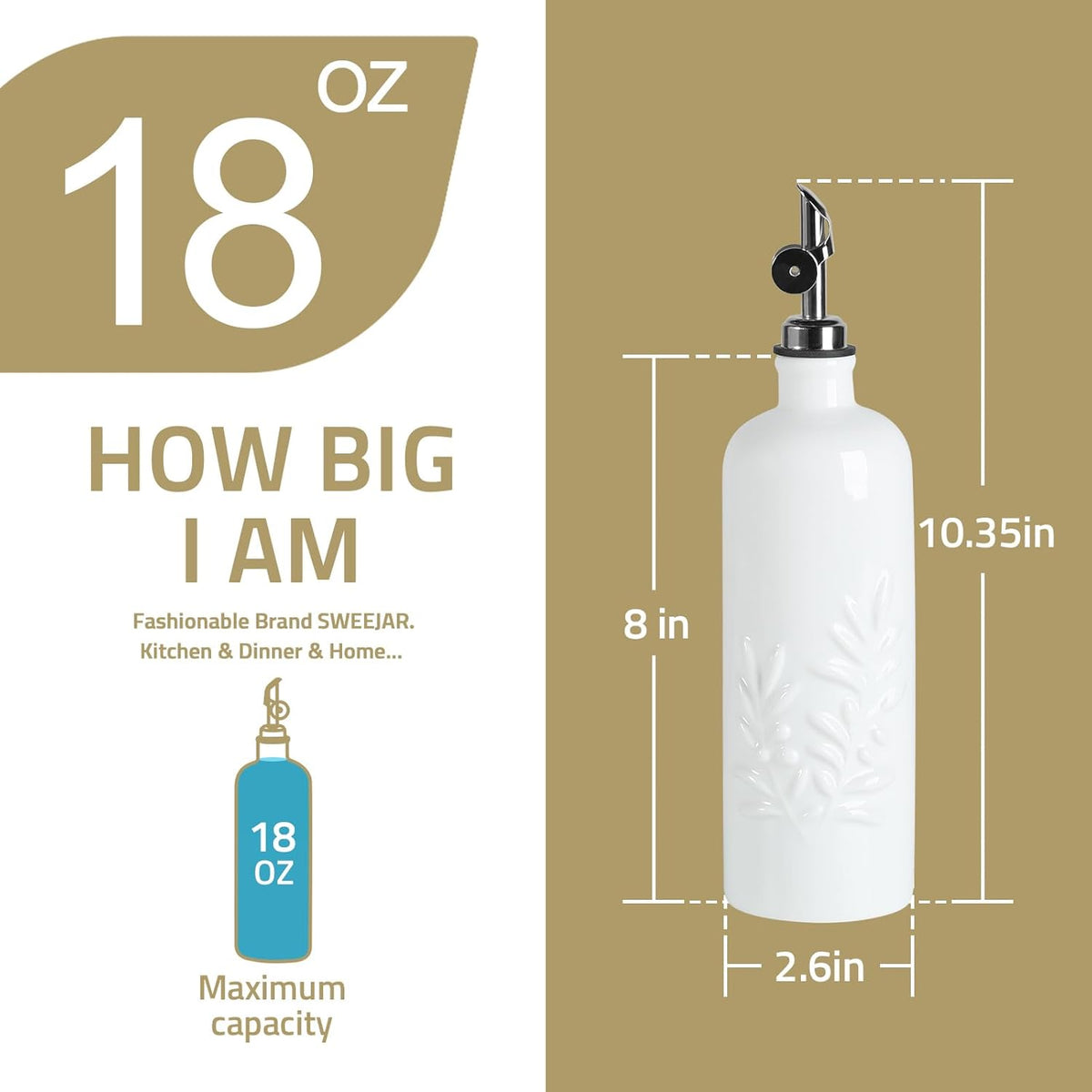 Sweejar 18 Oz Oil Dispenser for Kitchen with Gravity Spout, Ceramic Olive Oil Dispenser Bottle