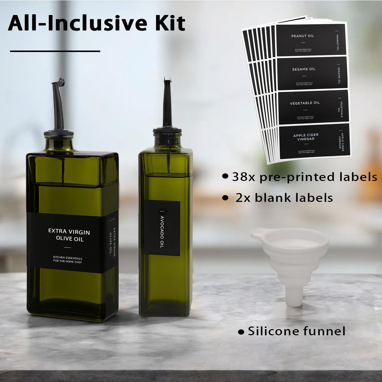 Olive Oil Dispenser Bottle for Kitchen 16.9oz, UV-Blocking Oil and Vinegar Dispenser Set, Soy Sauce