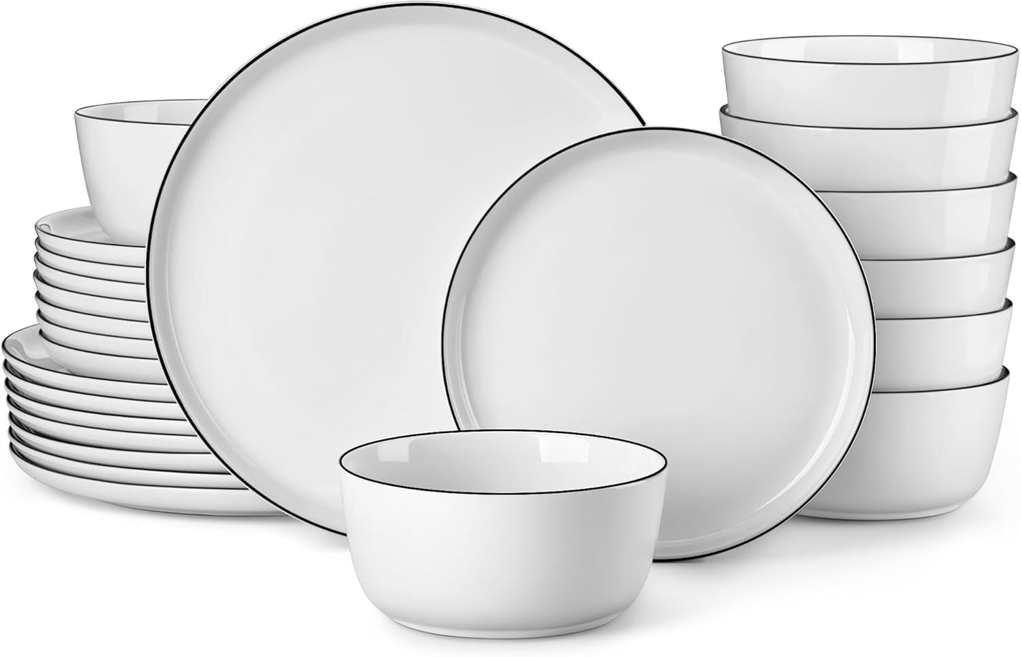 MALACASA 24 Pieces Gourmet Porcelain Dinnerware Sets, Premium Plates and Bowls Set, High-Fired