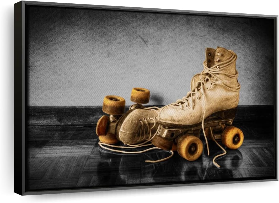 ElephantStock Vintage Skates Pop Wall Art - Horizontal Framed Canvas - 1-Piece Living Room Wall