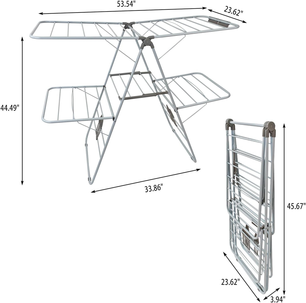 Large Capacity Double Drying Rack, Folding Rustproof Drying Rack with Non-Slip Clips and Drainage