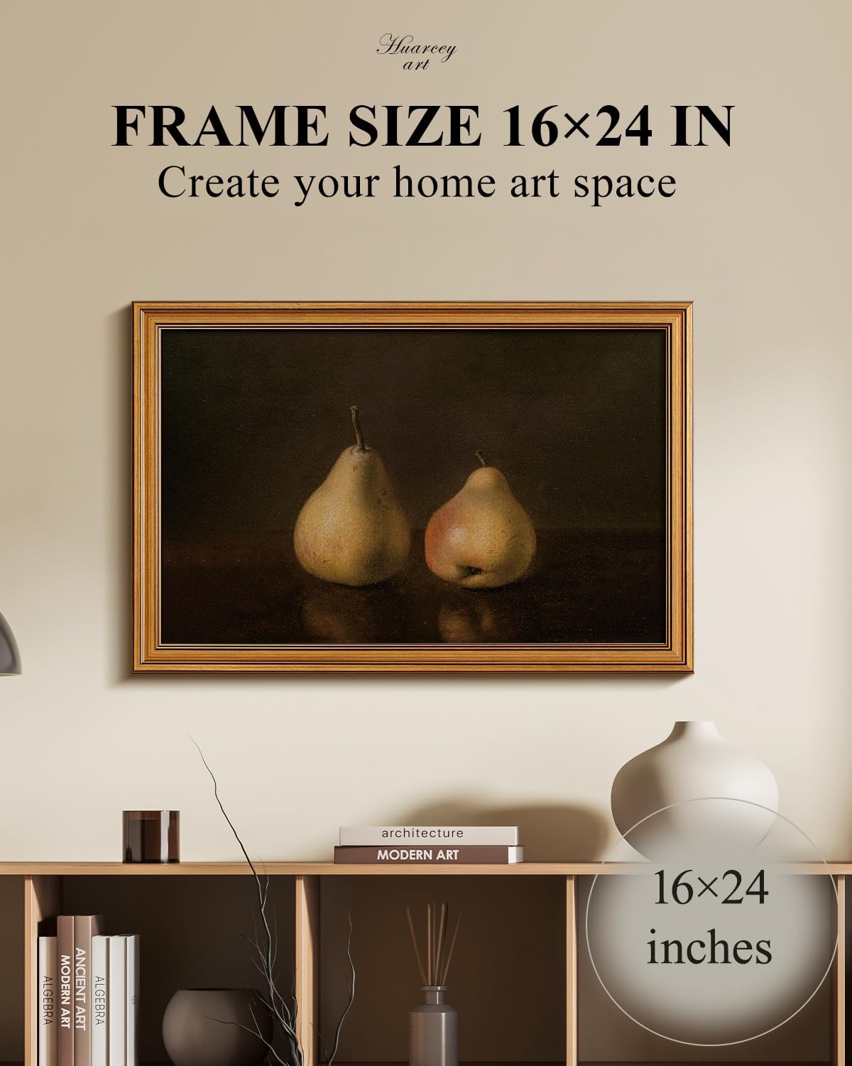HUARCEY Gold Framed Vintage Wall Art for Living Room, Pear Fruits Painting Prints Shelf Decor for