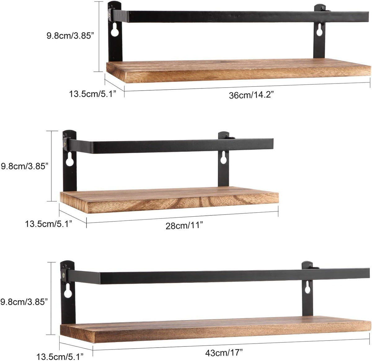 Floating Shelves Rustic Wood Wall Mounted Shelf Practical Metal Fence Design Ideal for Bedroom