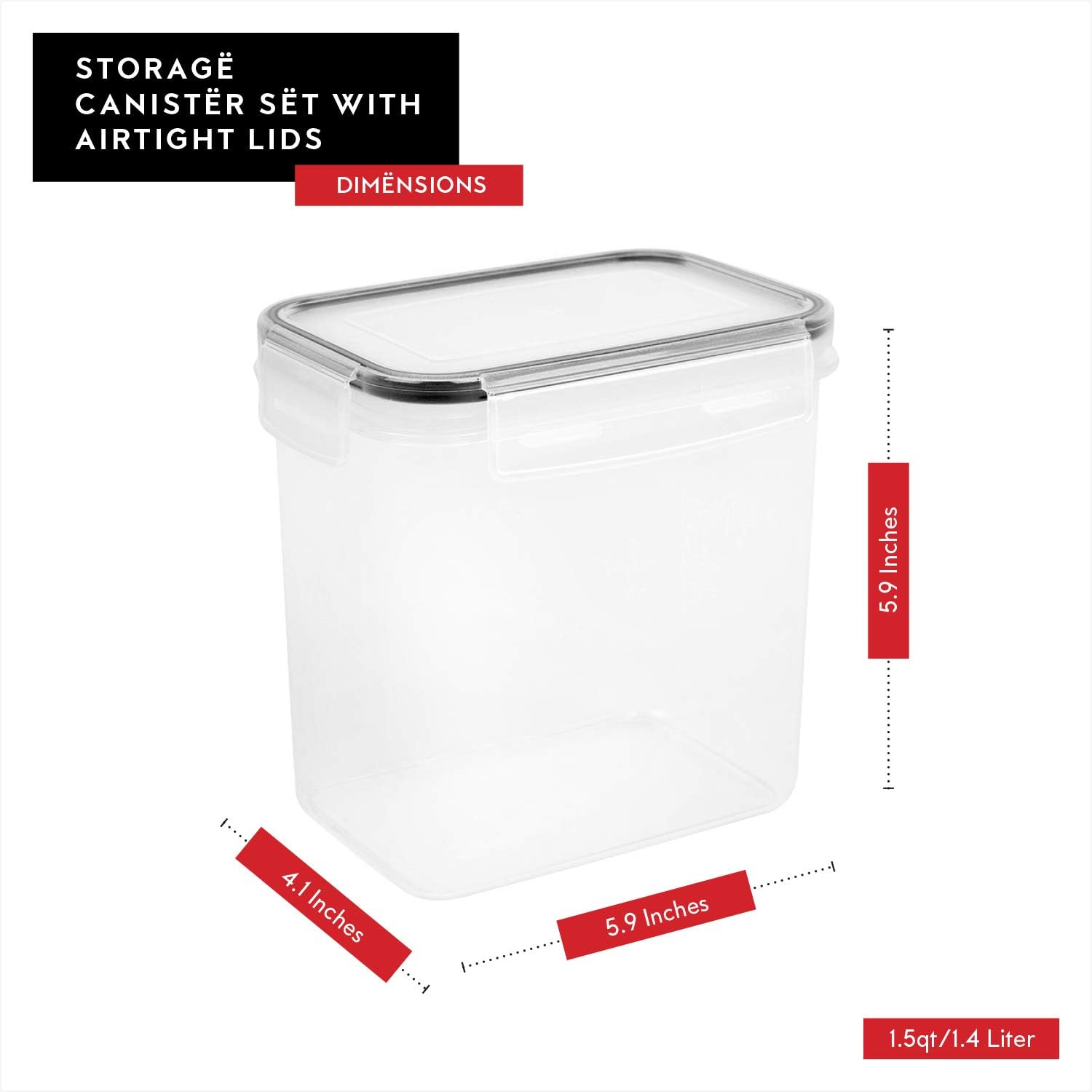 DWËLLZA KITCHEN Airtight Food Storage Container Set - 8 Pieces 1.4L - Plastic BPA Free Kitchen