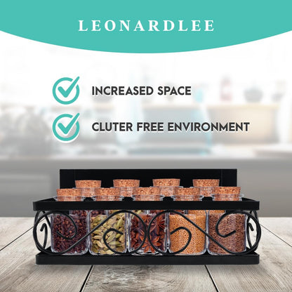 LEONARDLEE Magnetic spice Rack, Stronger Magnet with Wall Mount Option. 4 Removable Hooks, Perfect