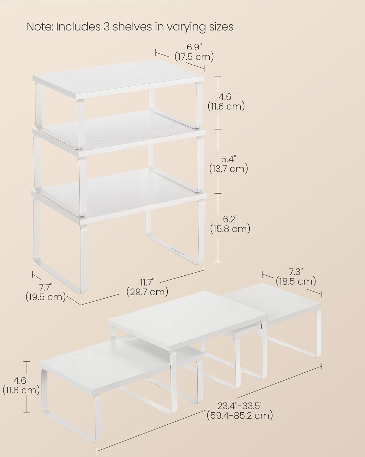 SONGMICS Cabinet Organizer Shelf, Set of 3 Kitchen Counter Shelves, Kitchen Storage, Spice Rack
