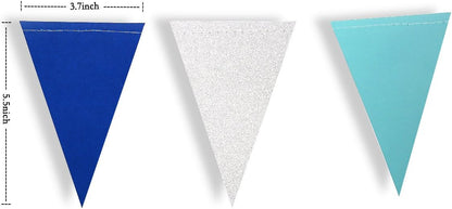 30 Ft Navy Blue Silver Pennant Banner Royal Blue Hanging Paper Triangle Bunting Flag Garland for