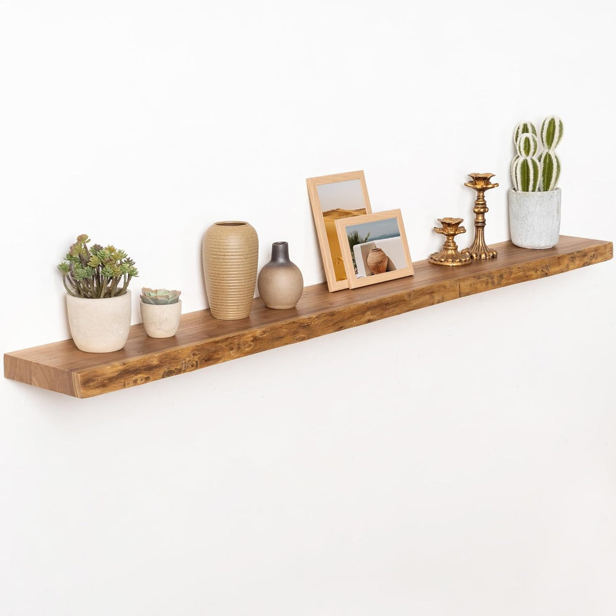 55" Floating Shelves, Live Edge Elm Wood Floating Shelf for Wall, Wall-Mounted Display Shelves with