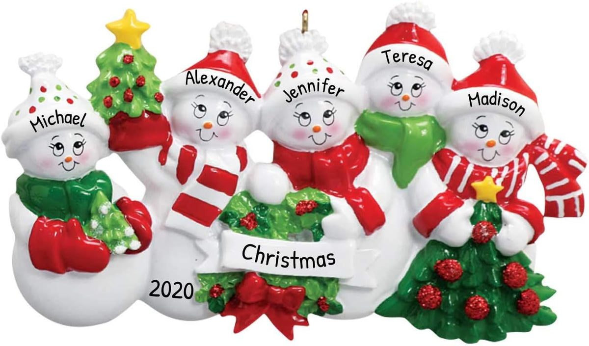 3D Snowman Family of 5 Ornament 2025 Personalized Family Christmas Ornaments 2025 | Snow People