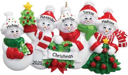 3D Snowman Family of 5 Ornament 2025 Personalized Family Christmas Ornaments 2025 | Snow People