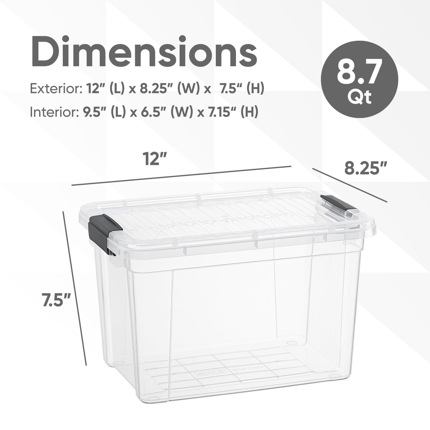 Superio Clear Storage Box with Lid, 8.75 Quart Plastic Container Bins for Organizing, Stackable
