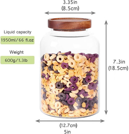 Thicken Glass Storage Jar, Food Storage Container/Canisters with Airtight Wooden Lid for Tea