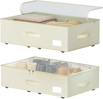 Under Bed Storage with Wheels, No Assemble Required 7.5 inches height Under Bed Storage bins,Large